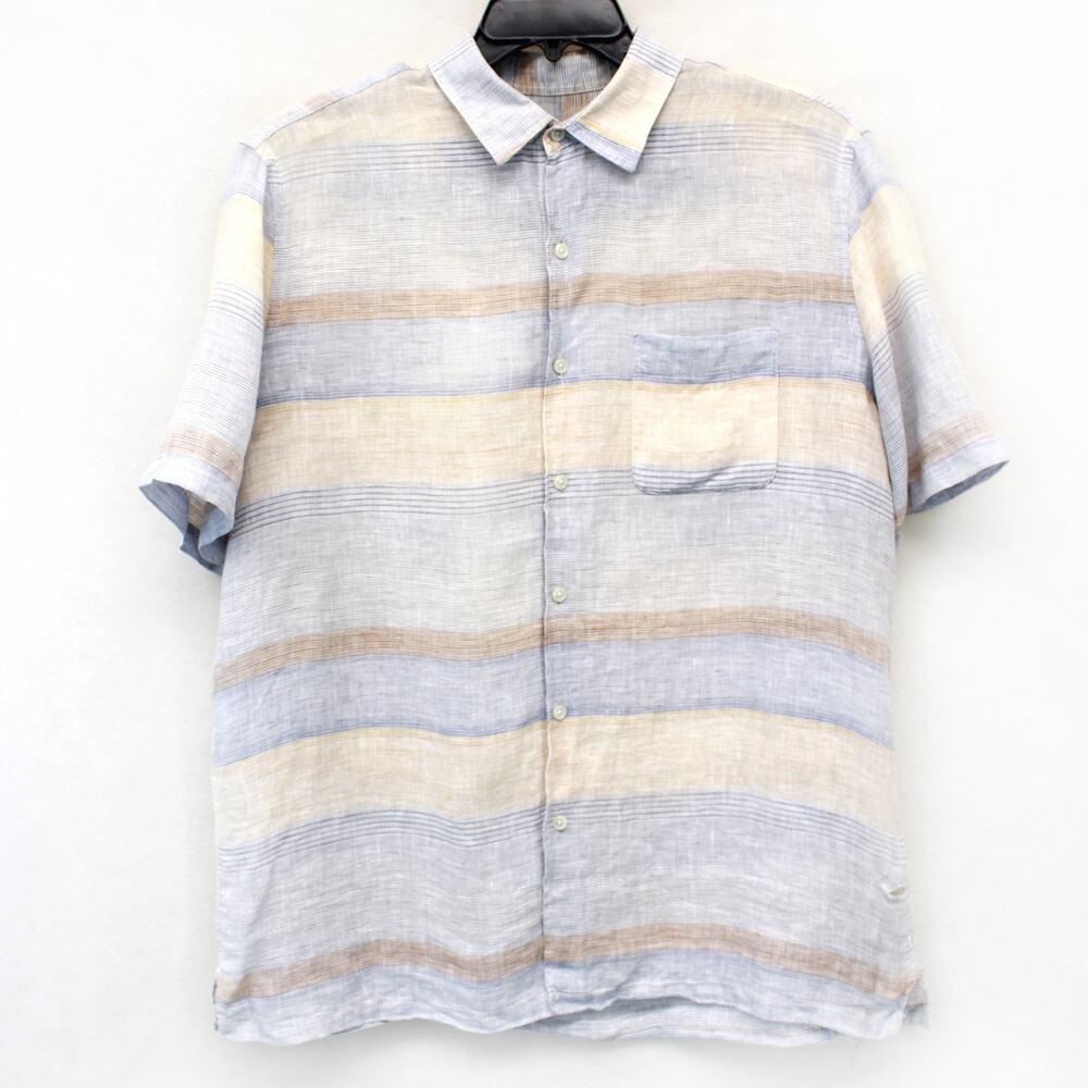Tasso Elba men casual breezy linen button down shirt size Large